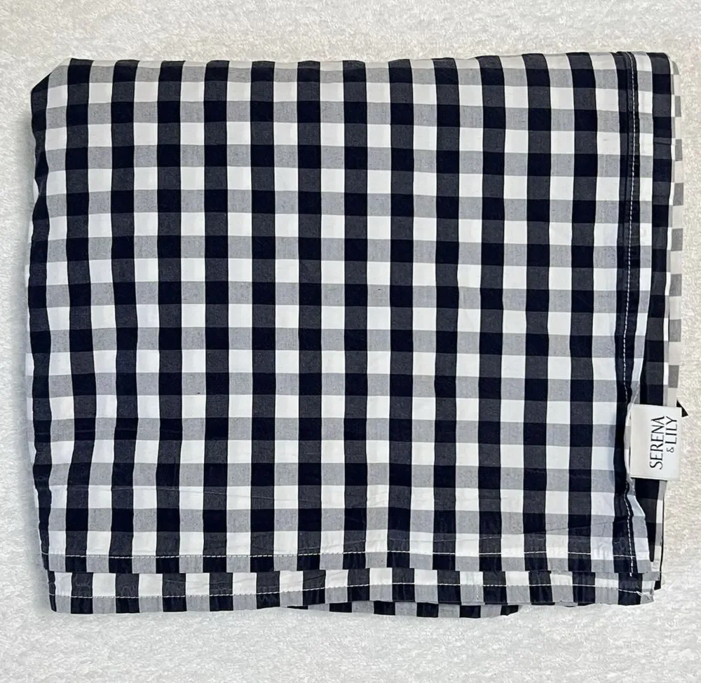 Serena & Lily Full Flat Sheet Pillow Case Set Gingham Navy White Buffalo Check
